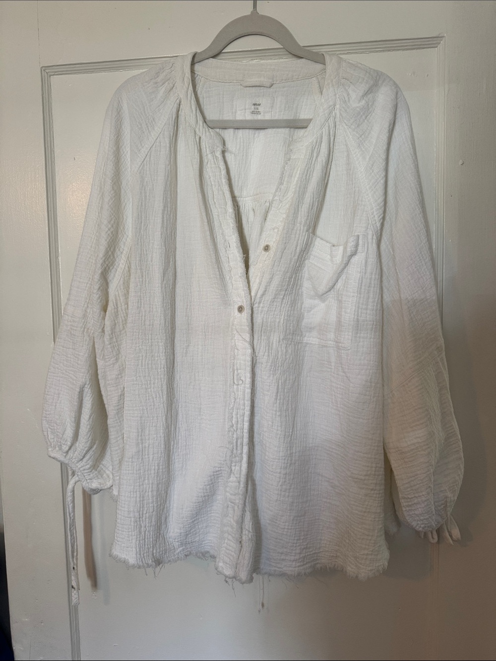 aerie White Gauze Button-Front Peasant Shirt